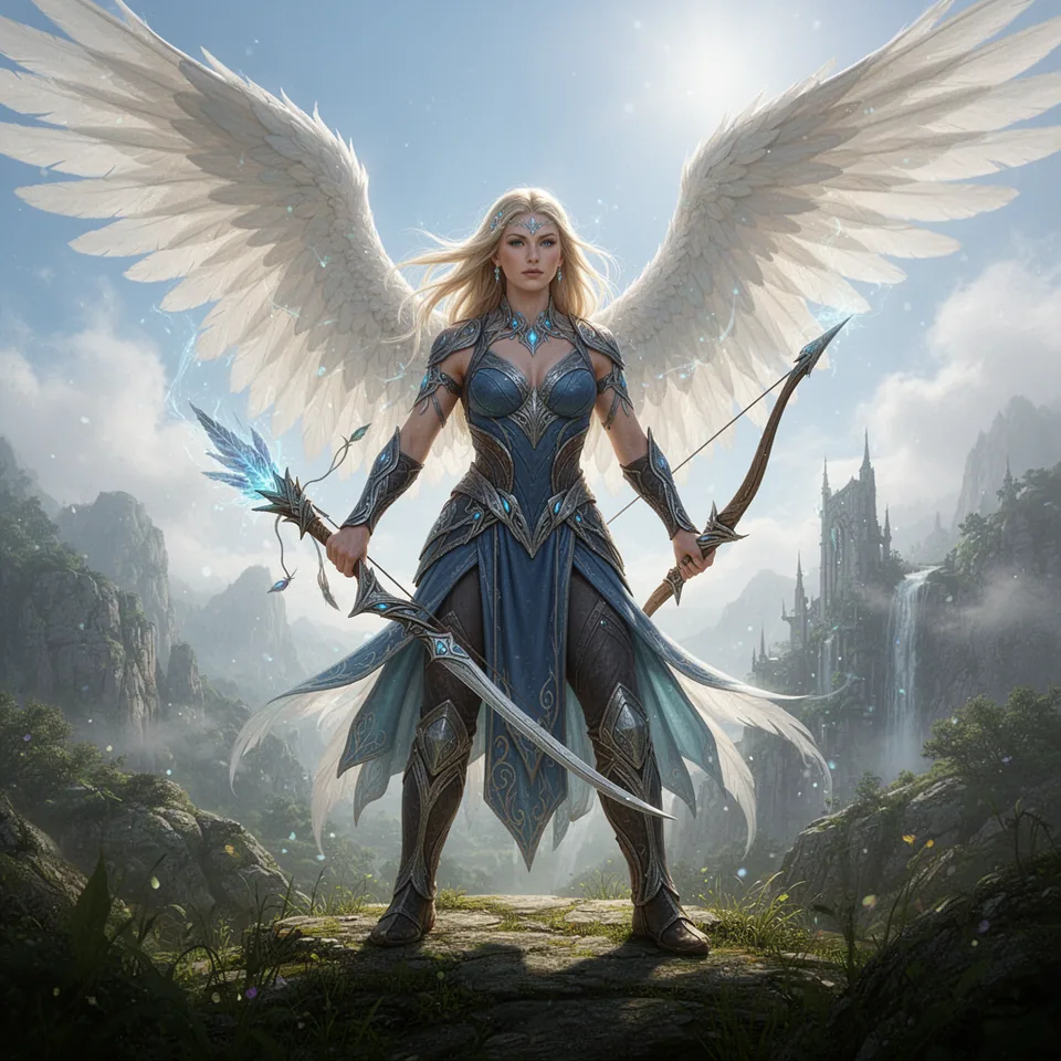 Winged hero character with radiant wings, generated in the VISINVOKE D&D Character and Hero family