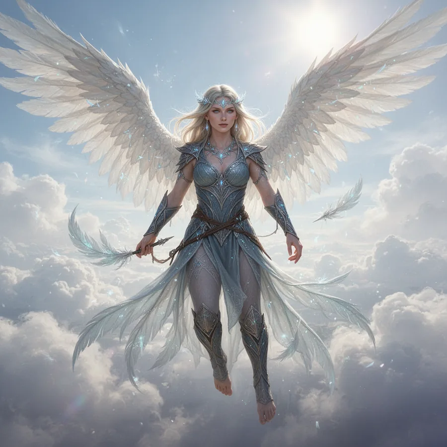 Winged archer character in a mountain meadow, first run of the same guided character direction