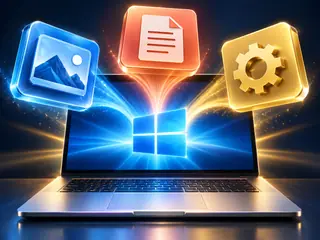 A desktop laptop gathering image, document and utility applications.