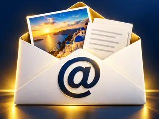 Email envelope, messages and a photo attachment.