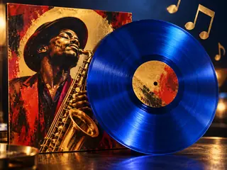 A record and musician album artwork represent music discovery.