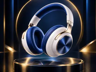 Studio commercial product imagery of premium headphones.