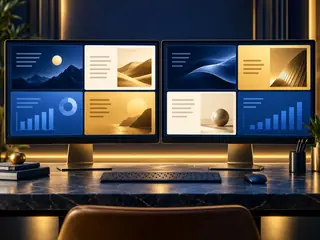 Two displays with clearly organised abstract work areas.